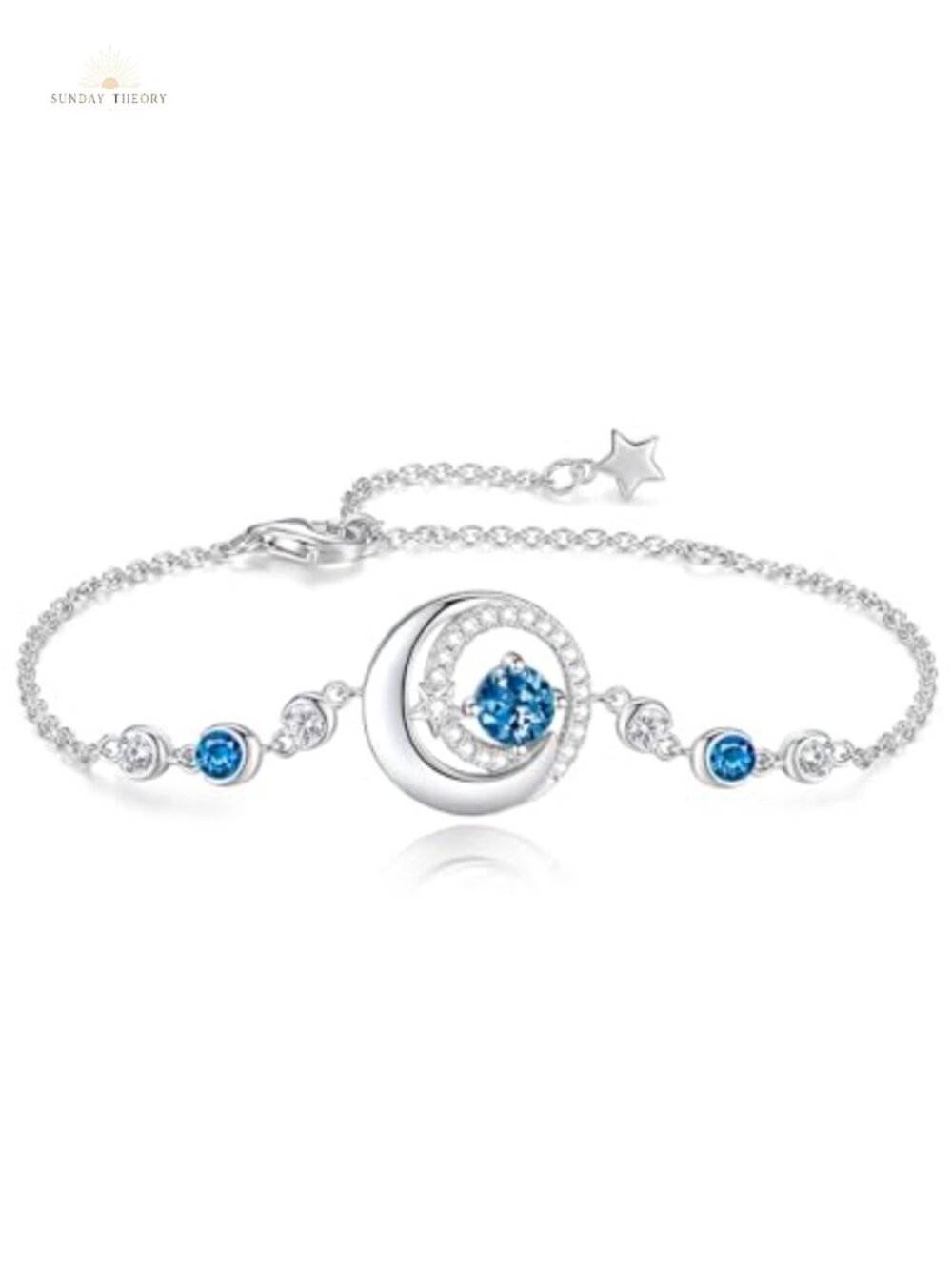 Sterling Silver Moon and Star Birthstone Link Bracelet for Women